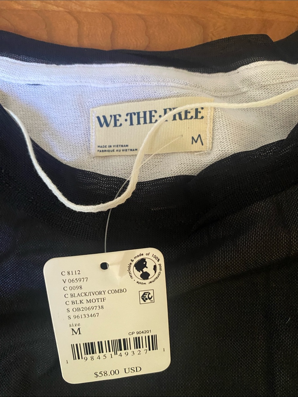 We The Free Black Short Sleeve Layered Tee with White Trim - Picture 2 of 3